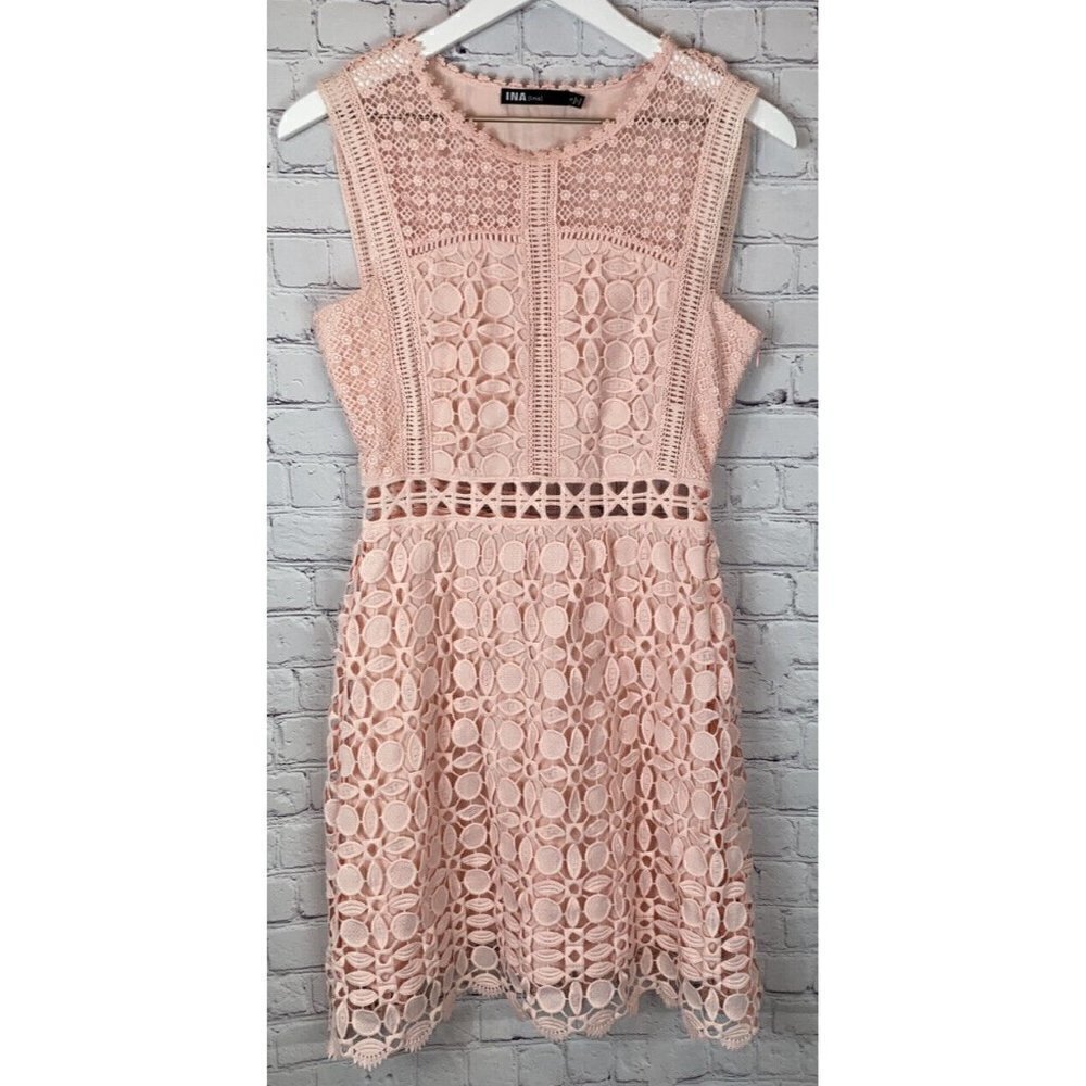INA Womens’ Light Pink Lace Sleeveless Dress Size Small